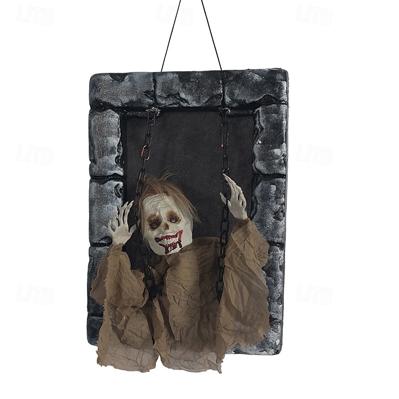New Halloween Decoration Electric Gravestone Hanging Ghost Voice-Activated Induction Electric Light-Emitting Sound Swinging Horror Thriller Costume3