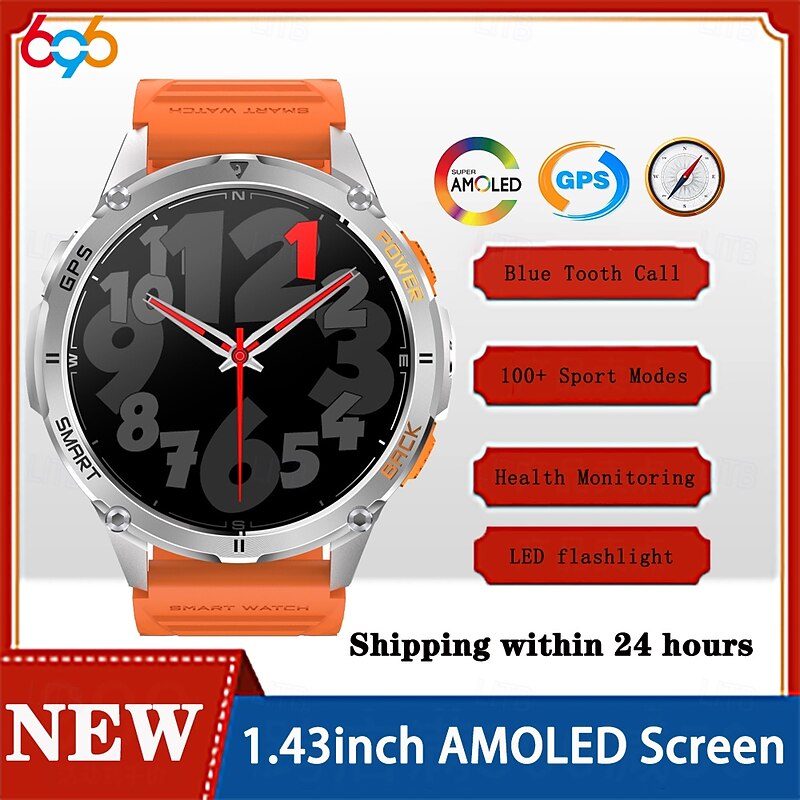New Military Smart Watch for Men with LED Flashlight Compass 1.43 AMOLED Display Modes Rugged Smartwatch for iOS Android3