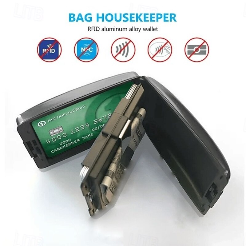 Secure RFID Cash and Cards Wallet Aluminum Alloy Card Holder with RFID Protection Multi Functional Slim Wallet for Credit Cards Banknotes and IDs Safe Storage2