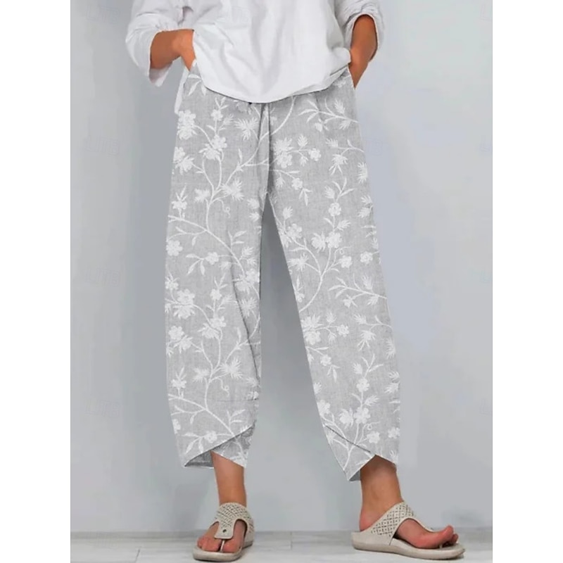 Women's Chinos Pants Trousers Active Casual Daily Long High Waist Floral Pocket Elastic Waist Printing Breathability Soft Micro-elastic Vacation Street Daily Wear Blue Purple Green Khaki Spring Fall