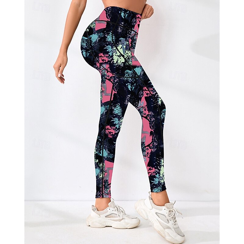 Women's Capri Leggings Yoga Leggings with Pockets Tummy Control High Waist Gym Athletic Pilates Bottoms Printing Black Fall Sports Activewear Tight Fit4