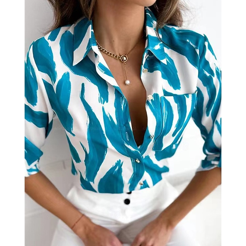 Women's Shirt Floral Daily Stylish Basic Long Sleeve Shirt Collar Regular Tops Work Daily Holiday Buttons Print Pink Blue Rose Pink Spring Fall