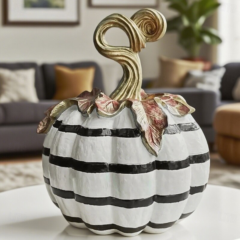 Charming Black & White Plaid Pumpkin Figurine - Resin Autumn Tabletop Decor, Perfect for Thanksgiving & Halloween, Versatile Indoor/Outdoor Home Centerpiece3