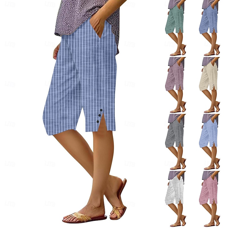 Women's Chinos Crop Streetwear Casual Knee Length High Waist Plain Pocket Printing Breathability Soft Micro-elastic Vacation Street Daily Wear Wine White Yellow Red Fall Regular Fit