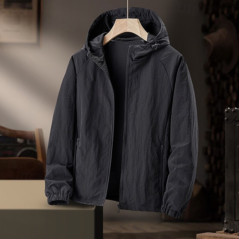 Men's Outdoor Jacket Hiking Jacket rain coat Outdoor Waterproof Sun Protection Windproof Lightweight Hiking Outfits Hiking Clothes Spring Autumn / Fall Top Camping / Hiking / Caving Traveling Dark2