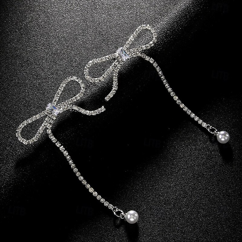 Women's Stud Earrings Tassel Fringe Precious Bowknot Cute Stylish Pearl Imitation Diamond Earrings Jewelry Silver / Golden For Wedding Party Gift Daily 1 Pair3