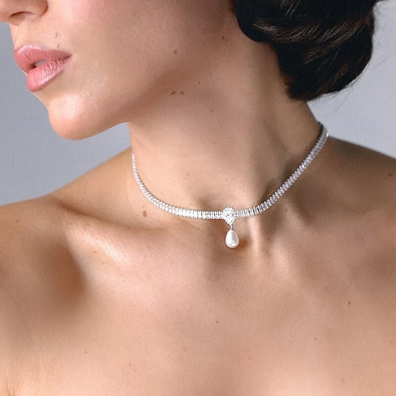 Choker Necklace Pearl Rhinestones Women's Elegant Fashion Artistic Beads Wedding Drops Necklace For Wedding Party Daily