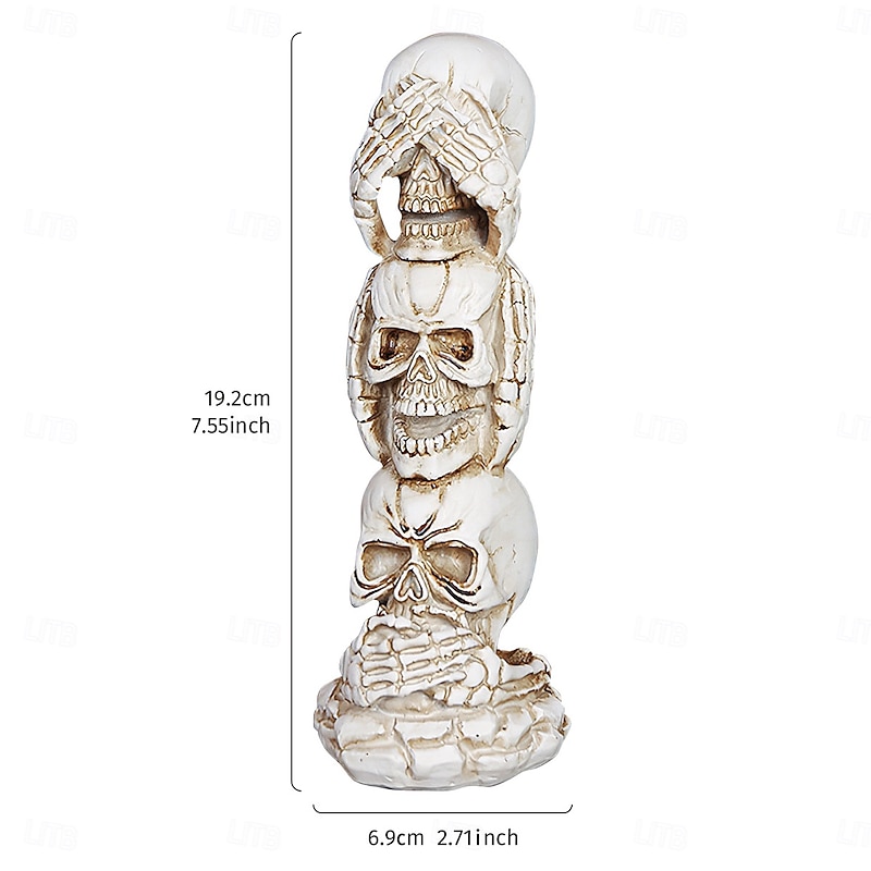 Halloween Deco See No Evil, Hear No Evil, Speak No Evil Skull Figurines, Modern Stacked Resin Skeleton Statues for Home, Bar, and Halloween Party Decorations2