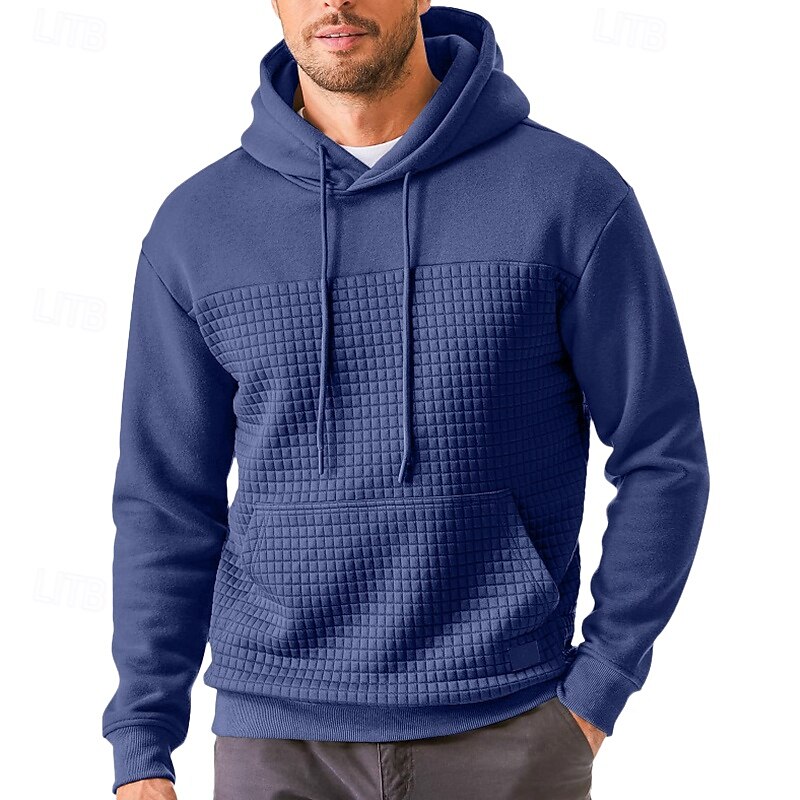 Men's Hoodie Waffle Hoodies Pullover Hoodie Sweatshirt Black Army Green Navy Blue Khaki Gray Hooded Plain Patchwork Sports & Outdoor Casual Daily Streetwear Cool Sportswear Spring &  Fall Clothing3