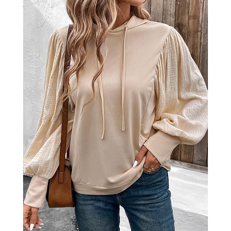 Women's Pullover Hoodie Sweatshirt Plain Streetwear Casual Comfy Long Sleeve Hooded Regular Tops Street Holiday Going out Drawstring Khaki Spring Fall - Main Image