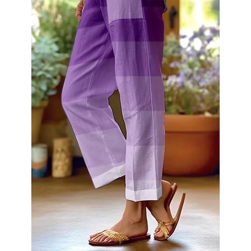 Women's Chinos Vacation Vintage Casual Full Length High Waist Graphic Gradient Striped Pocket Soft Outdoor Breathable Inelastic Formal Outdoor Vacation Violet Summer Spring Fall Regular Fit3