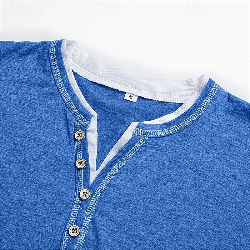 Men's T Shirt Henley Shirt Tee Top Short Sleeves Plain Fashion Designer Basic Henley Vacation Street Going out Summer Black Blue Green Henley T-Shirt2