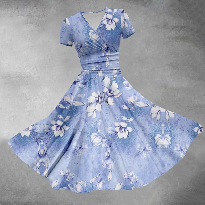 Women's Midi Dress Casual Dress Summer Dress Fashion Modern Daily Beach Weekend Regular Fit Floral Short Sleeve V Neck Blue Spring Fall