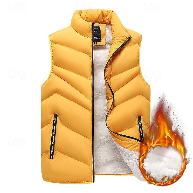 Men's Hiking Vest Fleece Vest Puffer Vest Sleeveless Vest Outdoor Thermal Warm Winter Pocket Polyester Black Yellow Orange Hunting Fishing Climbing2
