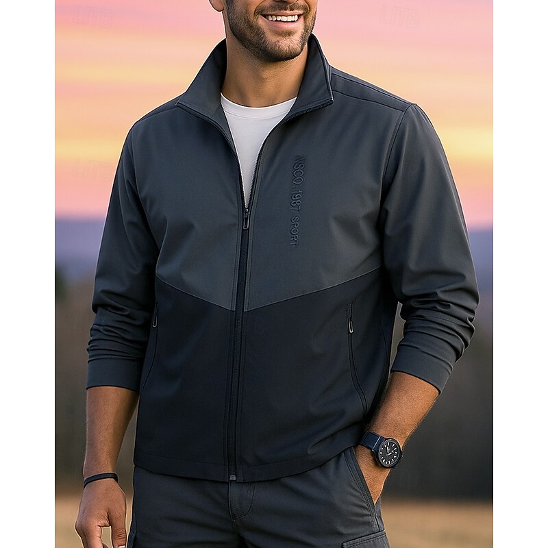 Men's Windbreaker Outdoor Jacket Hiking Jacket Outdoor Waterproof Windproof Hiking Outfits Hiking Clothes Spring Autumn / Fall Jacket Hunting Climbing Running Patchwork Dark Grey Green3