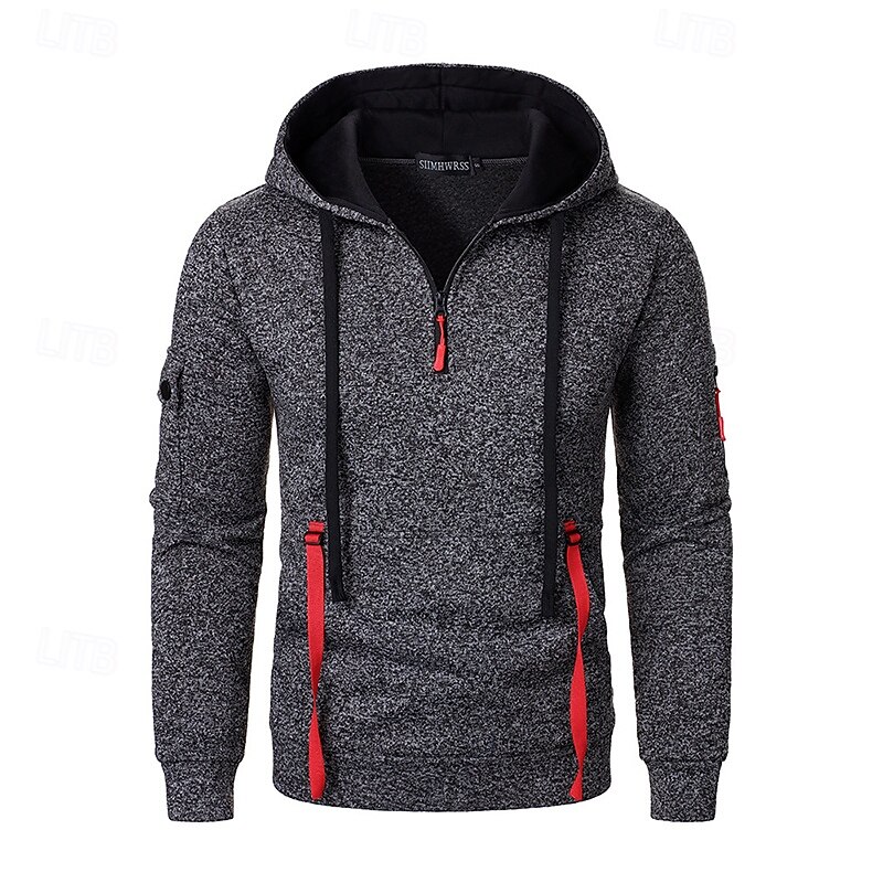 Men's Hoodie Pullover Hoodie Sweatshirt Quarter Zip Hoodie Tactical Hoodie Black Wine Navy Blue Blue Hooded Plain Multi Pocket Sports & Outdoor Daily Streetwear Cool Casual Athletic All Seasons4
