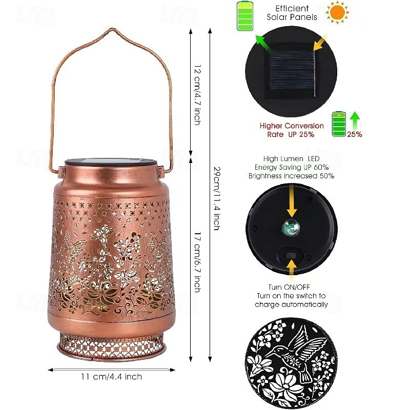 1 Pc Outdoor Waterproof Solar Hummingbird Butterfly Metal Projection Lantern Courtyard Garden Path Lawn Terrace Atmosphere Decorative Light4