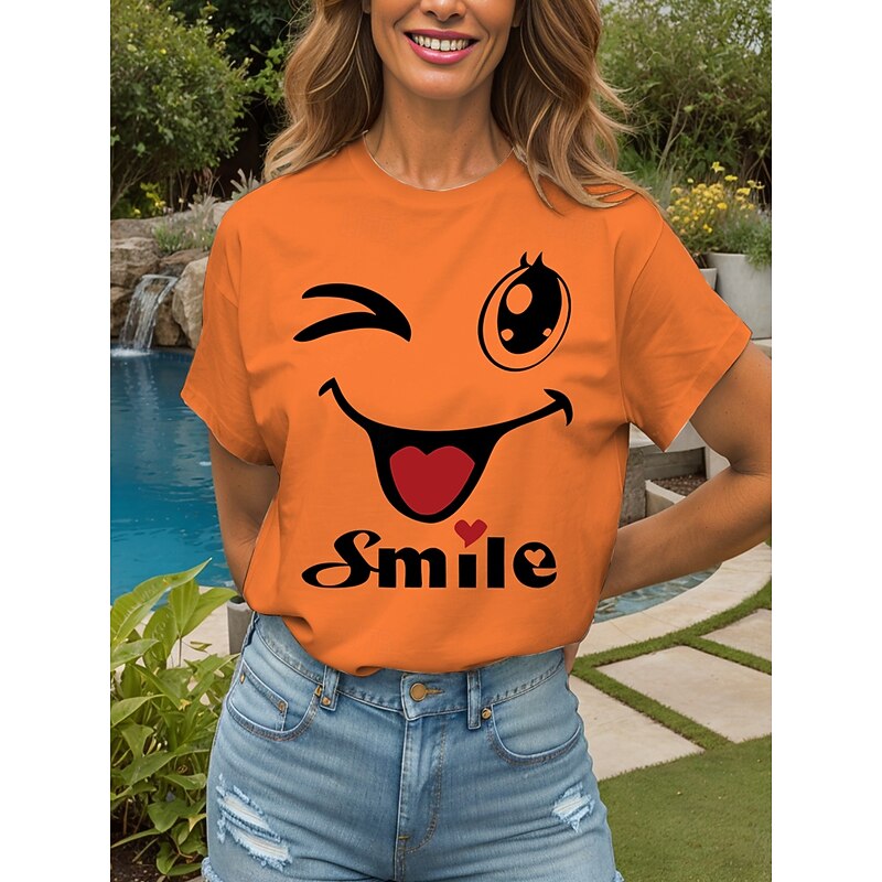 Women's T Shirt Heart Graphic Letter Vintage Stylish Classic Short Sleeve Crew Neck Round Neck Regular Tops Daily Weekend Print Black White Yellow Pink Red Summer4