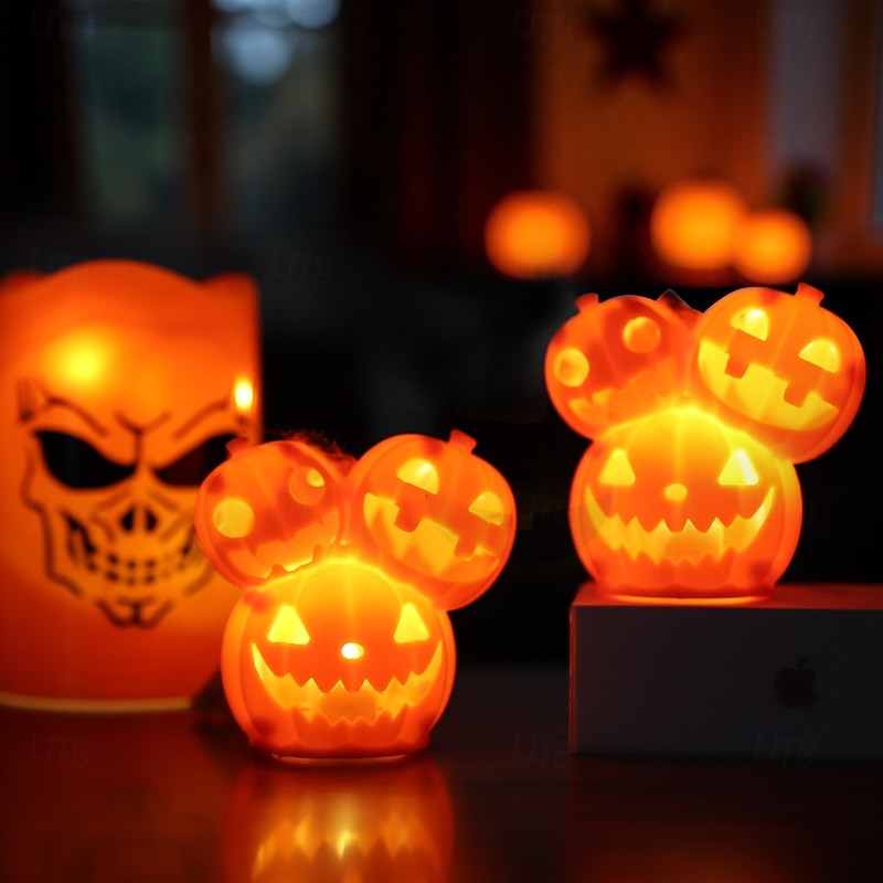 1 Pc Halloween Pumpkin Lantern Luminous Decorative Prop 3 Head Mutant Pumpkin Lantern Atmosphere Ornament Lamp2