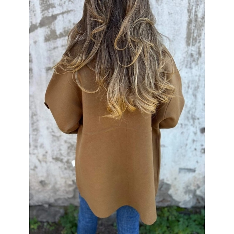 Women's Coat Comfortable Breathable Pocket Fashion Daily Plain Outdoor Casual Daily Single Breasted Regular Turndown Regular Fit Long Sleeve Outerwear Black Brown Khaki Spring Fall3