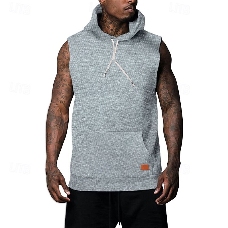 Men's Tank Top Vest Top Undershirt Sleeveless Shirt Sleeveless Hooded Summer Plain Fashion Designer Basic Jacquard Front Pocket Vacation Street Going out Black White Khaki Top Tee for Men2
