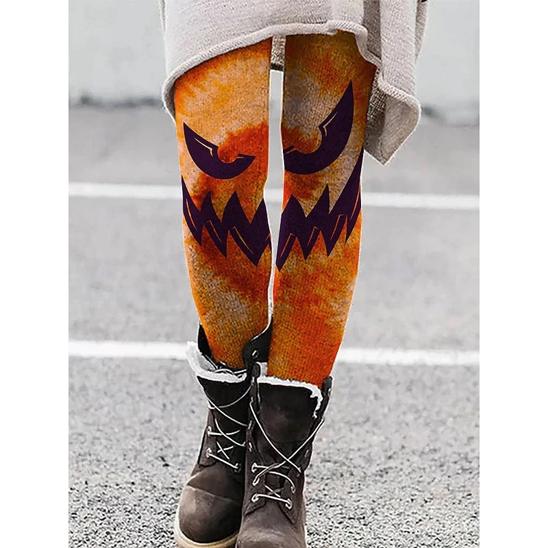Women's Leggings Vacation Vintage Fashion Ankle-Length High WaistPantsHalloween Graphic Pumpkin Monster Printing Soft Breathable Stretchy Formal Outdoor Vacation Grey Black Orange Spring Fall Winter