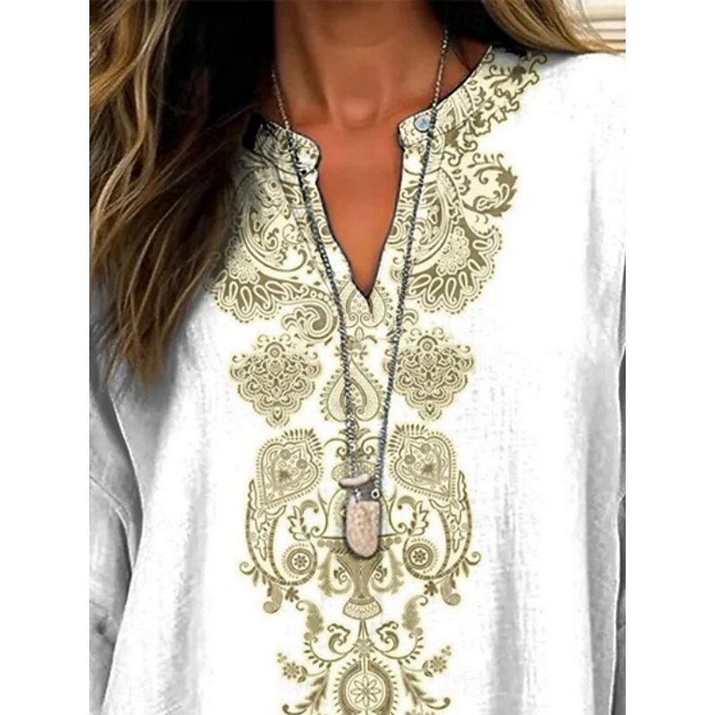 Women's Shirt Floral Vintage Daily Casual Long Sleeve V Neck Regular Tops Daily Holiday Buttons Print White Spring Fall3