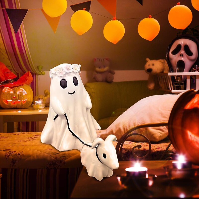 Halloween Cute Ghost Decoration Walking Dog Statue - Spooky Figurine for Home Tabletop Decorations3