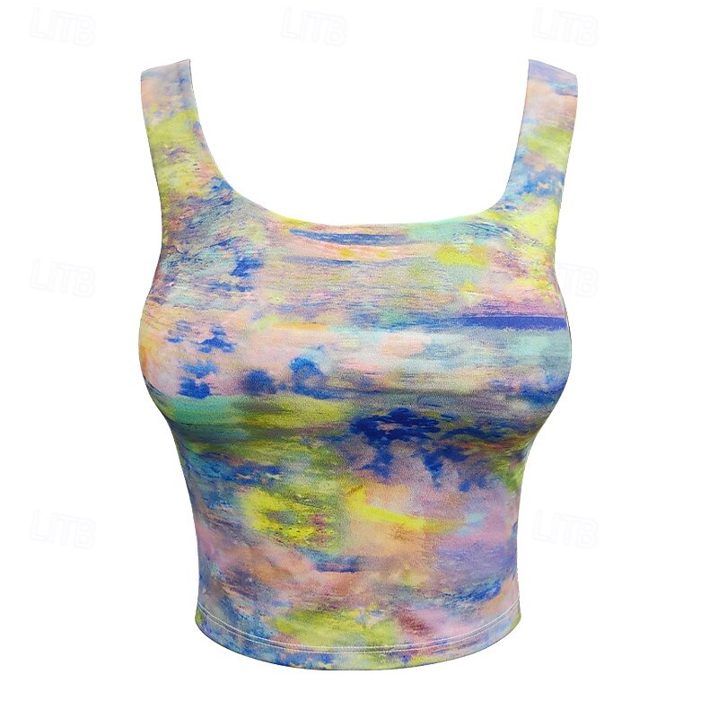 Women's Yoga Bra Yoga Crop Tank Top Underwear Quick Dry Medium Support Breathable Paded Backless Printing Sport Activewear Blue Gym Athletic Pilates2