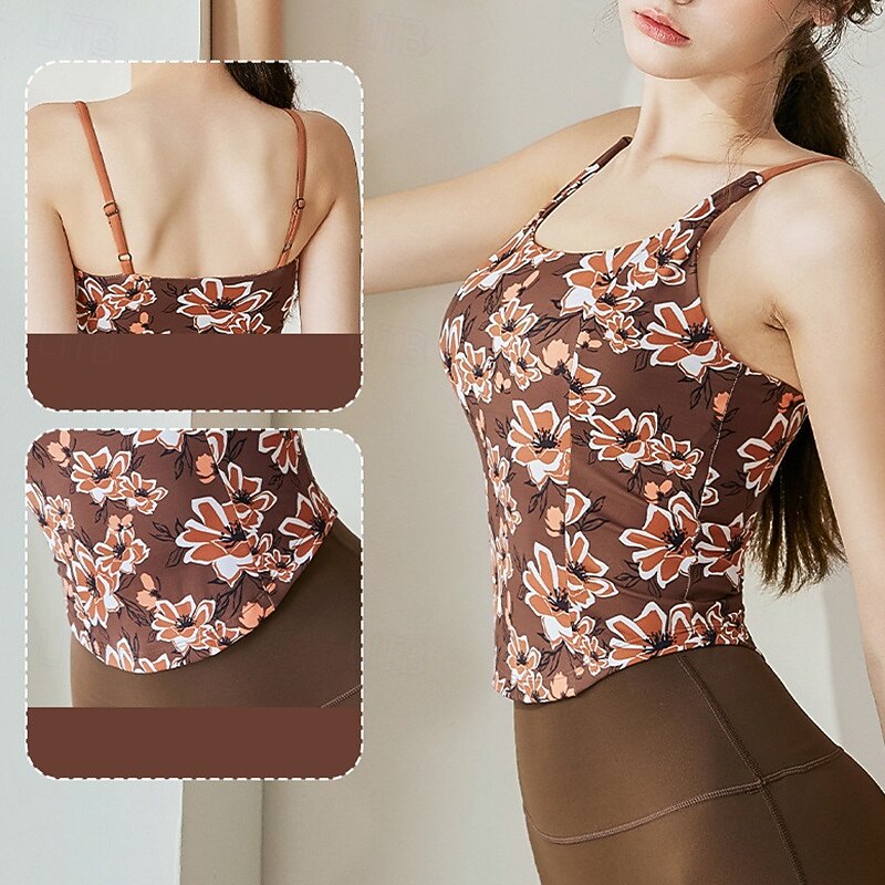 Women's Yoga Bra Yoga Crop Tank Top Underwear Quick Dry Medium Support Breathable Paded Backless Printing Sport Activewear Black Purple Gym Athletic Pilates