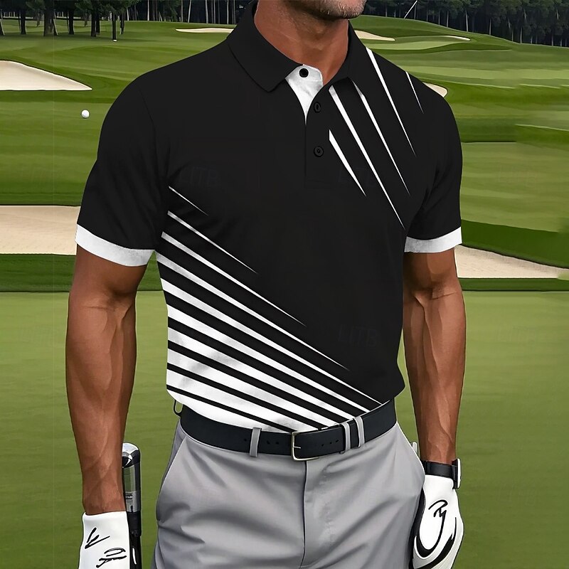 Men's Golf Line Polo Sports Polo Shirts Short Sleeve Polo Shirts Collared Shirts Casual Athleisure Buttons Summer Black White Blue4