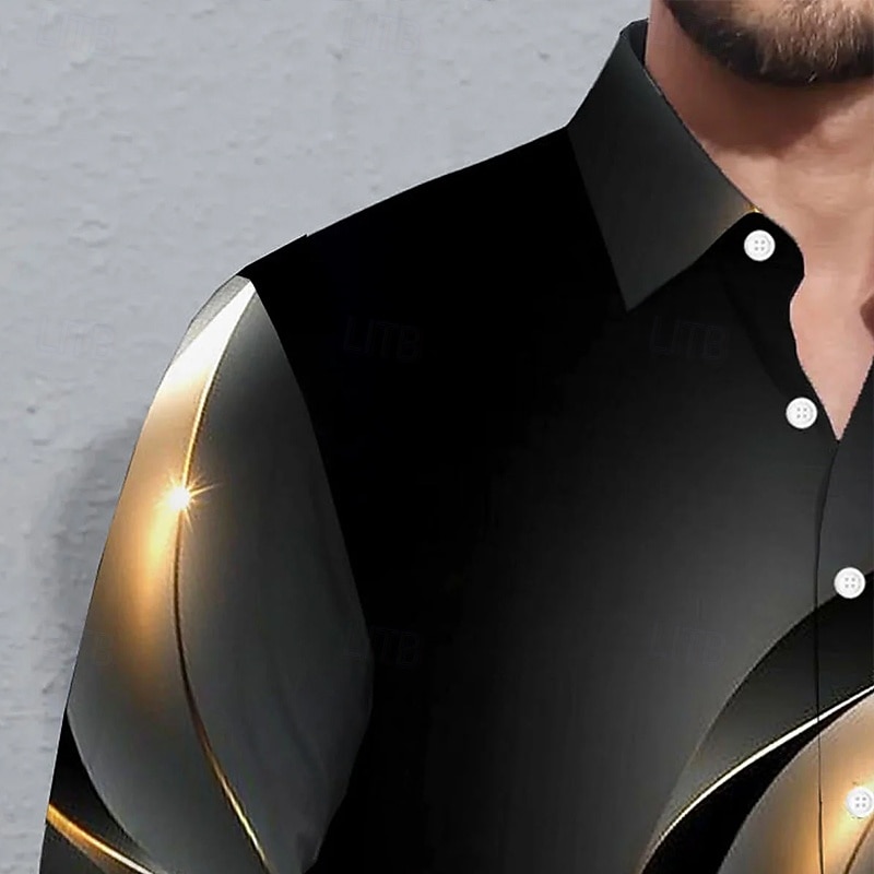 Men's Geometric Gradient Waves Shirt Button Up Shirt Casual Dress Shirt Long Sleeve Fashion Casual Vacation Daily Streetwear Summer Spring Turndown 3D Print Collared Shirts Black2