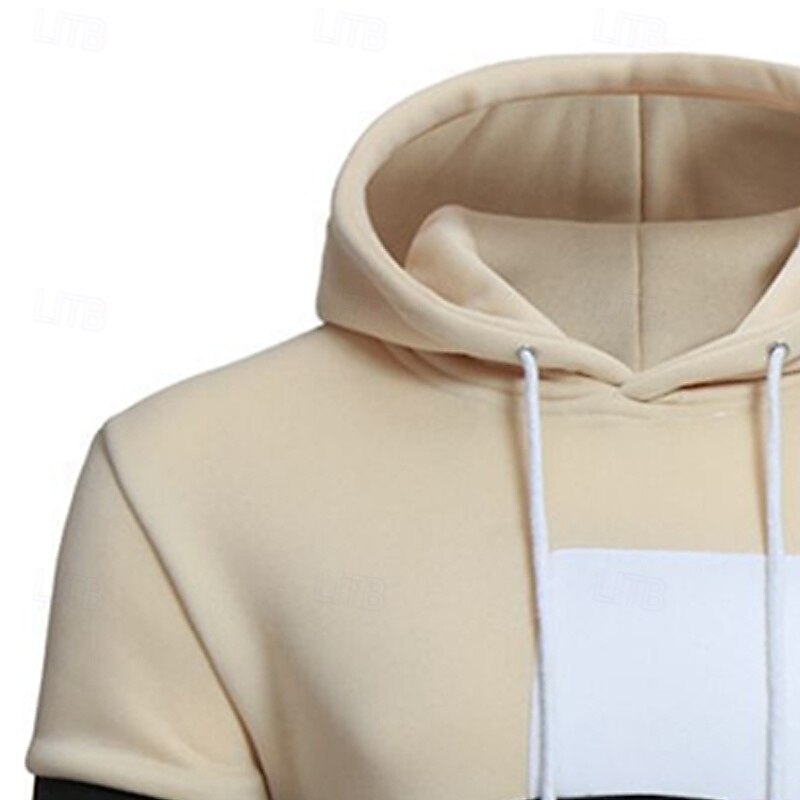 Men's Hoodie Black White Beige Hooded Plain Patchwork Sports & Outdoor Casual Daily Streetwear Cool Sportswear Spring &  Fall Clothing Apparel Hoodies Sweatshirts4