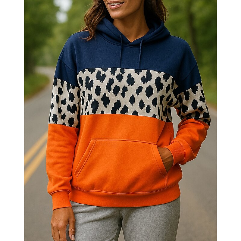 Women's Pullover Sweatshirt Casual Hoodies Long Sleeve Top Athleisure Color Block Sun Protection Windproof Outdoor Running Sportswear Activewear Orange3