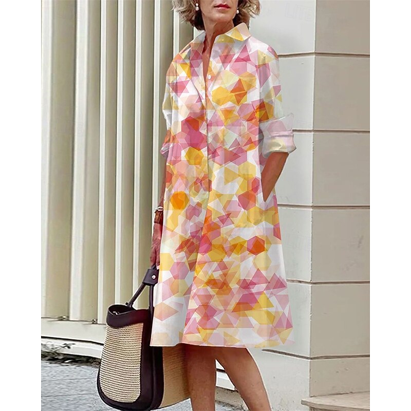 Women's Midi Dress Shirt Dress Casual Dress Fashion Modern Daily Beach Weekend Regular Fit Flower Long Sleeve Shirt Collar White Yellow Pink Navy Blue Spring Fall3