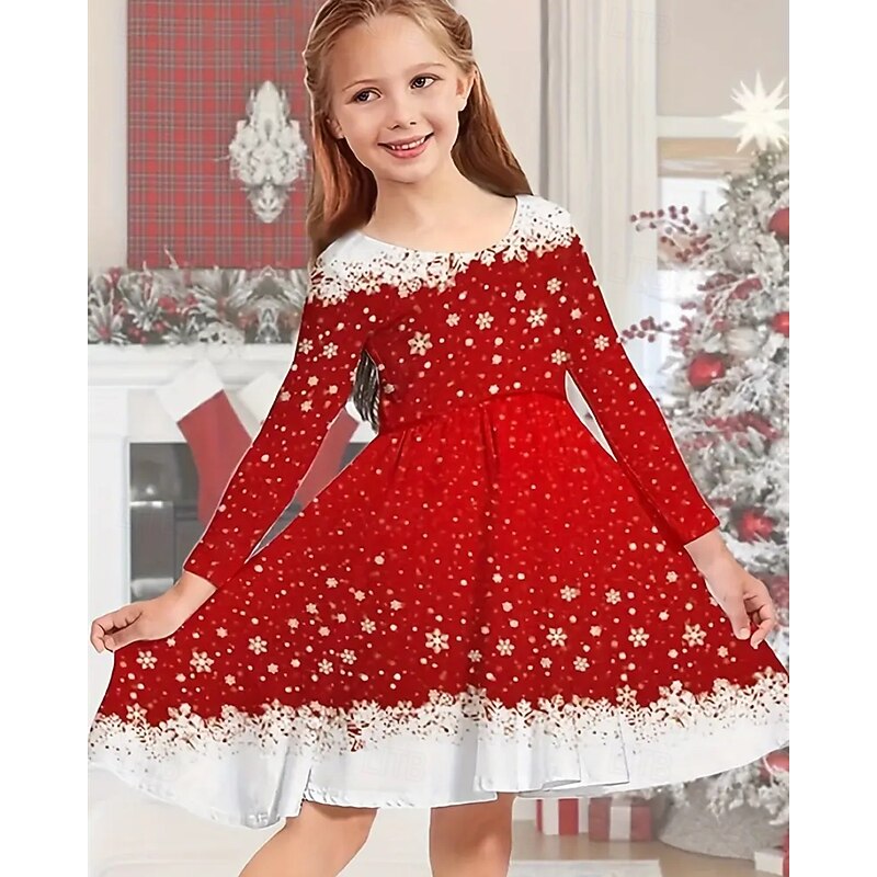 Girls' 3D Snowflake Dress Long Sleeve Summer Spring Vacation Daily Holiday Princess Beautiful Sweet Kids 4-12 Years Casual Dress A Line Dress Knee-length Regular Fit3