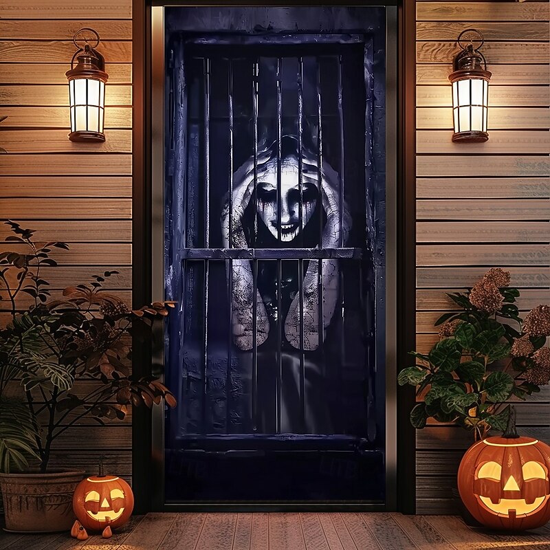 Halloween Door Cover – Creepy Zombie Man at Window, Haunted House Entrance Banner, Scary Outdoor & Indoor 2025 Halloween Decoration for Bedroom, Living Room, Bathroom4