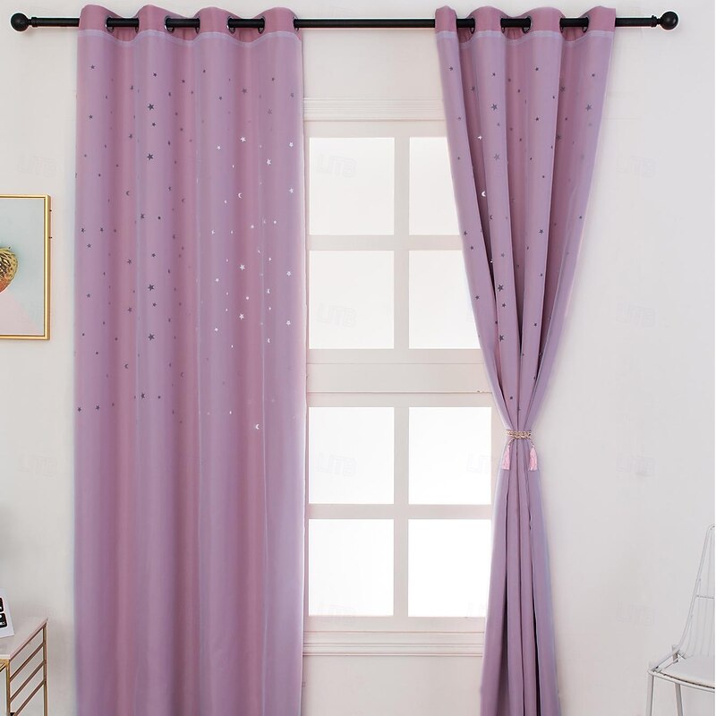 Curtain Drapes High-Precision Solid Color Double-Layer Star Cutout Blackout Curtains - Sunscreen & Thermal Insulation Drapes for Bedroom & Living Room4