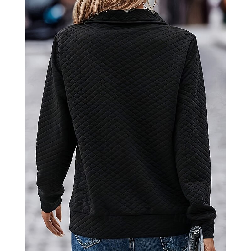 Women's Texture Sweatshirt Pullover Hoodie Sweatshirt Plain Streetwear Casual Comfy Long Sleeve V Neck Regular Tops Street Holiday Going out Half Zipper Quarter Zipper Quarter Zip Black Fall4