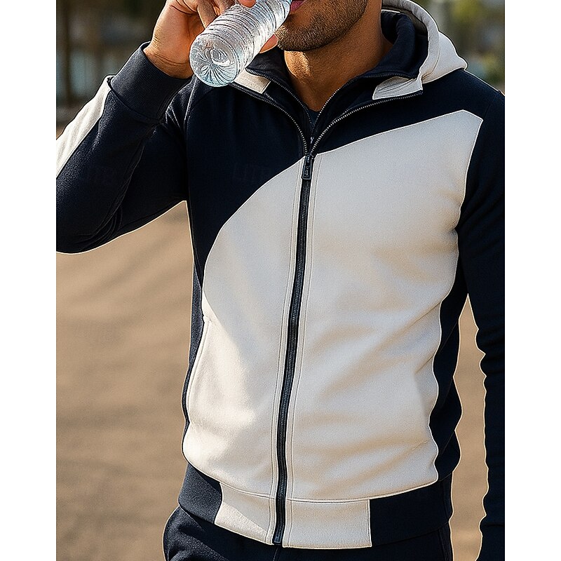 Men's Running Jacket Outdoor Jacket Hooded Jacket Pocket Hooded Long Sleeve Top Athleisure Patchwork Waterproof Windproof Lightweight Breathable Gym Workout Hiking Running Sportswear Activewear White3
