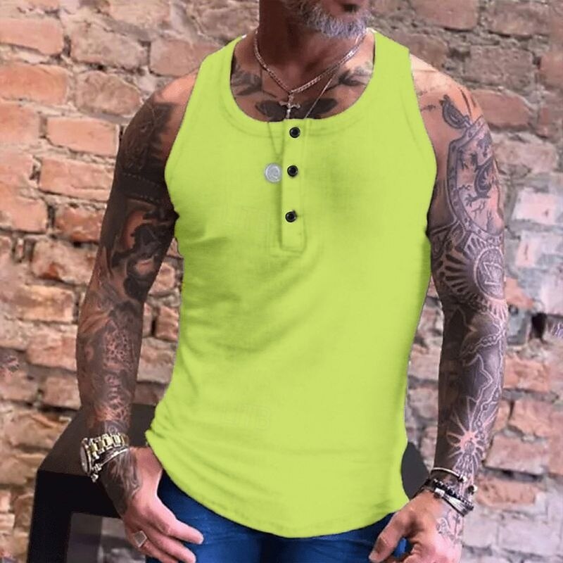 Men's Tank Top Vest Top Undershirt Sleeveless Shirt Sleeveless Crew Neck Summer Plain Fashion Streetwear Muscle Button-Down Sports & Outdoor Athleisure Gym White Blue Green Top Tee for Men4