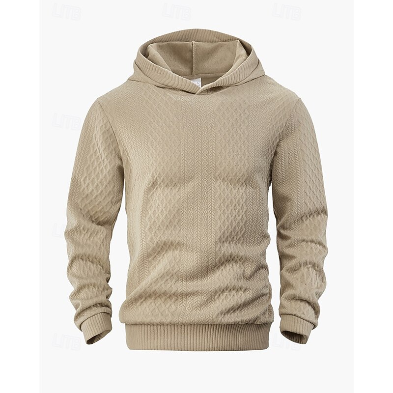 Men's Hoodie Black White Army Green Khaki Gray Hooded Plain Jacquard Ribbed Textured Knit-texture Sports & Outdoor Daily Holiday Polyester Streetwear Basic Casual Spring Fall Clothing Apparel Hoodies4