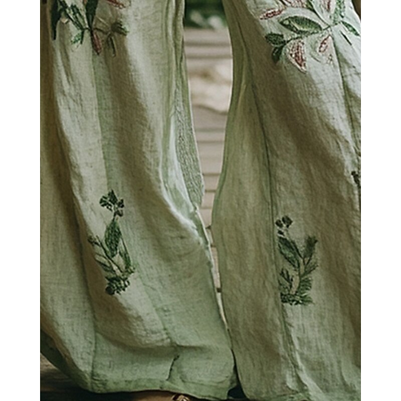 Women's Wide Leg Pants Trousers Palazzo Pants Fashion Boho Full Length High Waist Flower Elastic Waist Drawstring Print Breathability Comfortable Street Daily Wear Going out Green Spring Fall Regular3