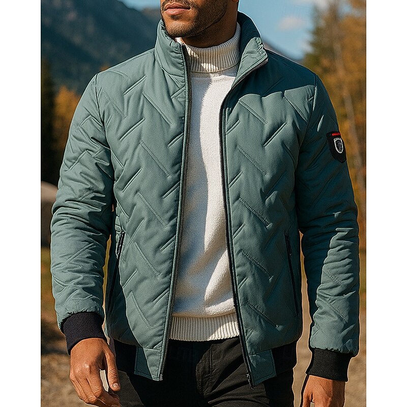 Men's Puffer Jacket Outdoor Thermal Warm Hiking Outfits Hiking Clothes Winter Autumn / Fall Top Camping / Hiking / Caving Running Solid Color Black Green Grey3