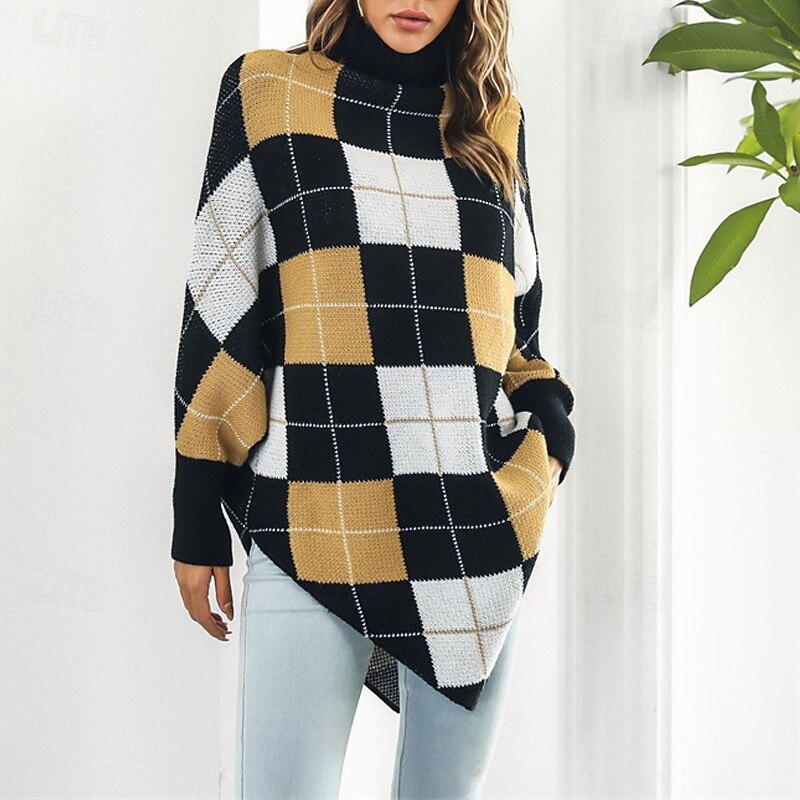 Women's Pullover Casual Color Block Chunky Turtleneck Knitted Long Sleeve Regular Tops Knit Daily Holiday Going out Yellow Fall Winter3