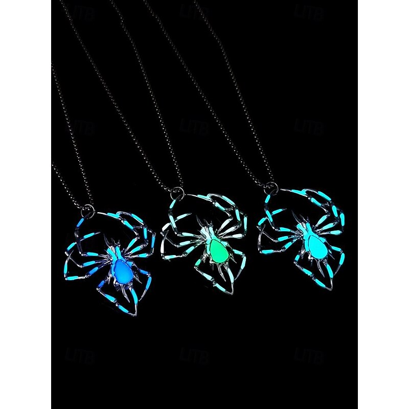 Men's Halloween Glow-in-the-Dark Spider Pendant Necklace – Stainless Steel & Zinc Alloy, Gothic Style, Party & Cosplay Jewelr3