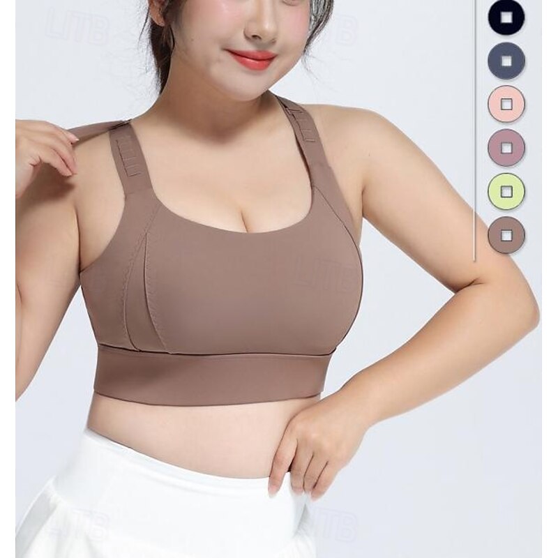 Women's Yoga Bra Sports Tank Top Pilates Bra Underwear High Impact High Supports Breathable Wireless Padded Solid / Plain Color Sport Activewear Dark Blue Coffee Gym Pilates Running