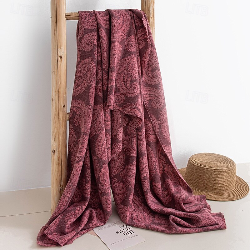 Women's Rectangle Scarf Street Daily Date Wine Beige Blue Scarf Print4