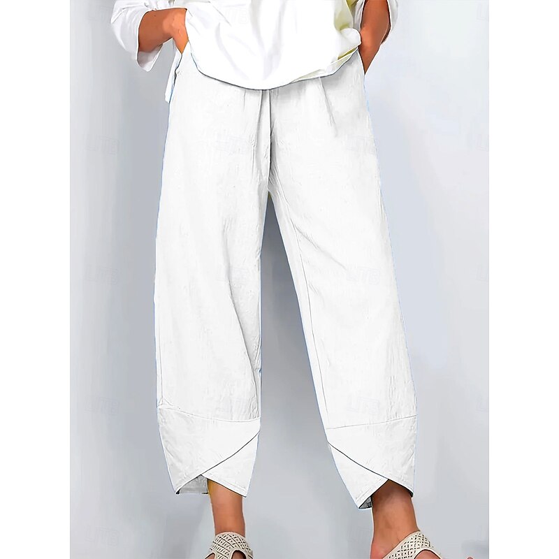 Women's Wide Leg Chinos Baggy Pants Vintage Basic Casual Ankle-Length High Waist Solid Color Plain Drawstring Patchwork Printing Breathable Inelastic Formal Outdoor Vacation Light Pink Robin's Egg3