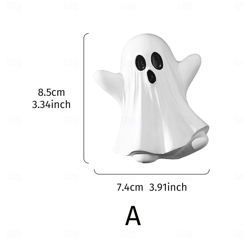 Halloween Cute Cute Ghost Decoration Resin Statue, White Robe Cute Ghost Decoration Figurine Desktop Decor, Spooky Resin Halloween Ornament for Home2